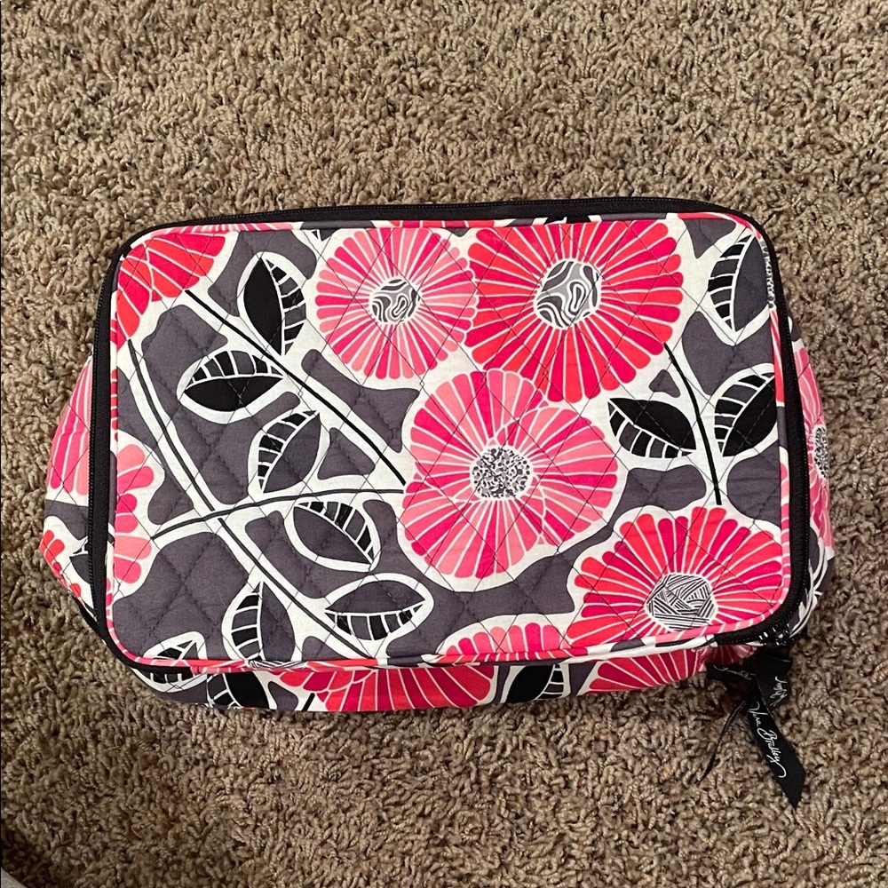 Vera Bradley Pink and Black Floral Cosmetic Bag